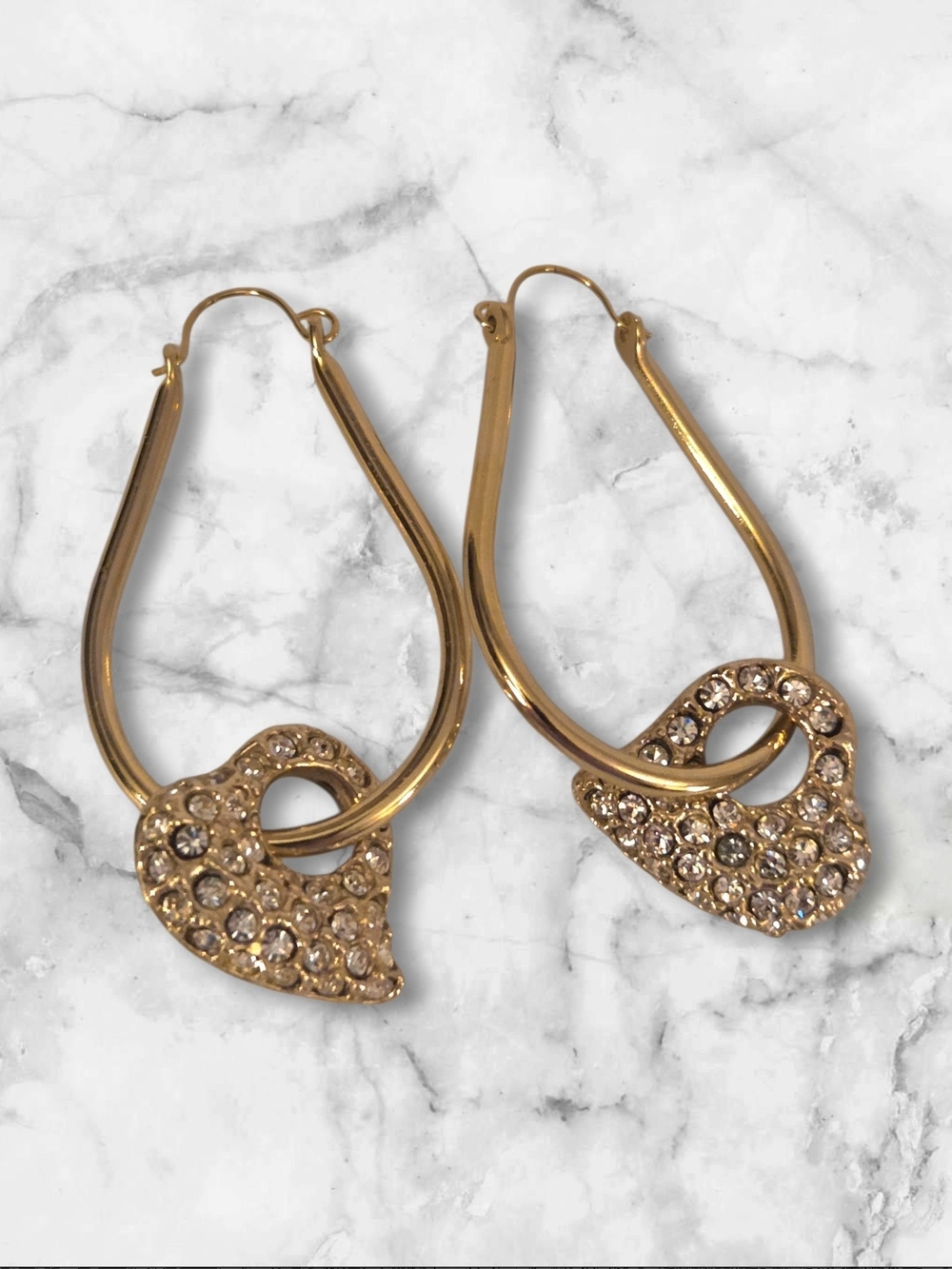 Gold Tone Crystal Teardrop Hoop Earrings